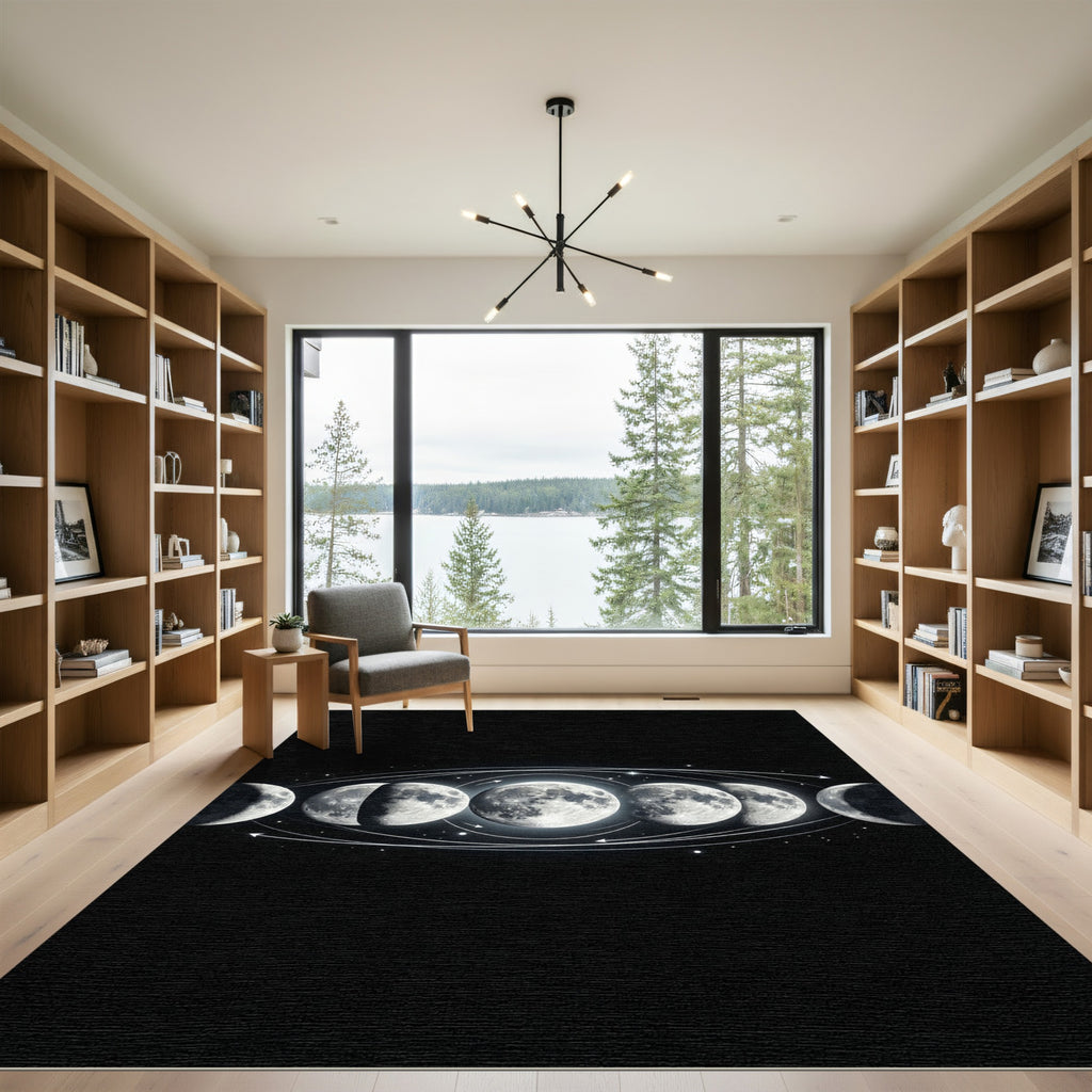 Lunar Phases White Swirls Night Sky Rug