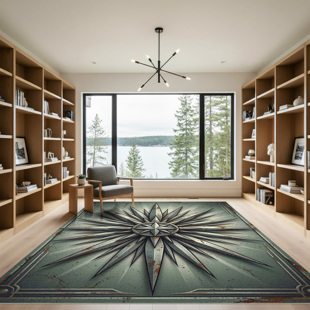 Distressed Silver Sunburst Star Rug