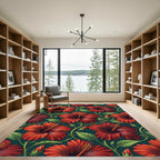Vibrant Red Hibiscus Floral Garden Rug