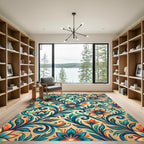 Teal and Orange Ornate Floral Scroll Rug