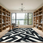 Monochrome Geometric Interlocking Labyrinth Art Rug