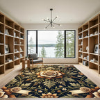 Vintage Golden Rose Botanical Scroll Rug