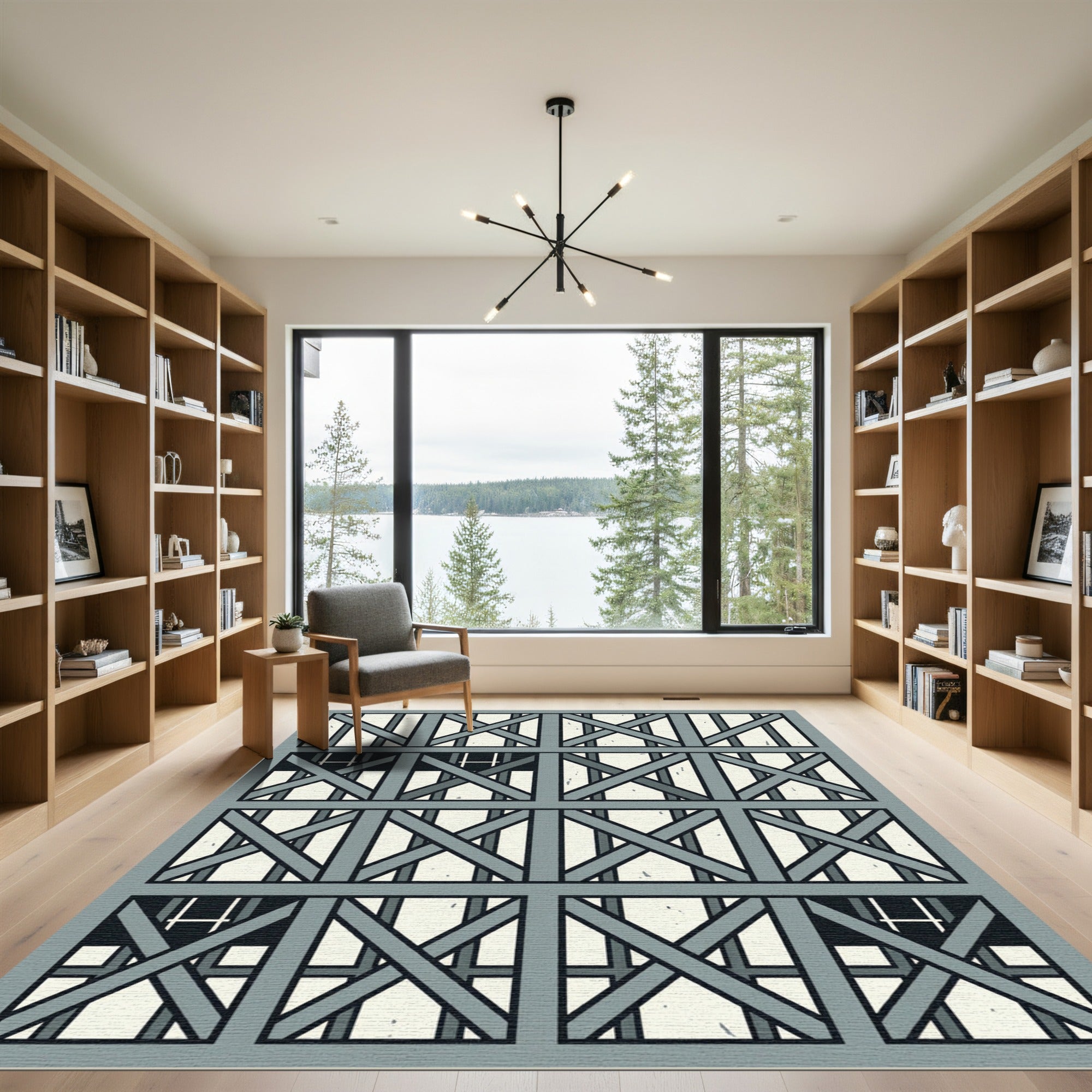 Gray Geometric Interlocking Square Window Rug