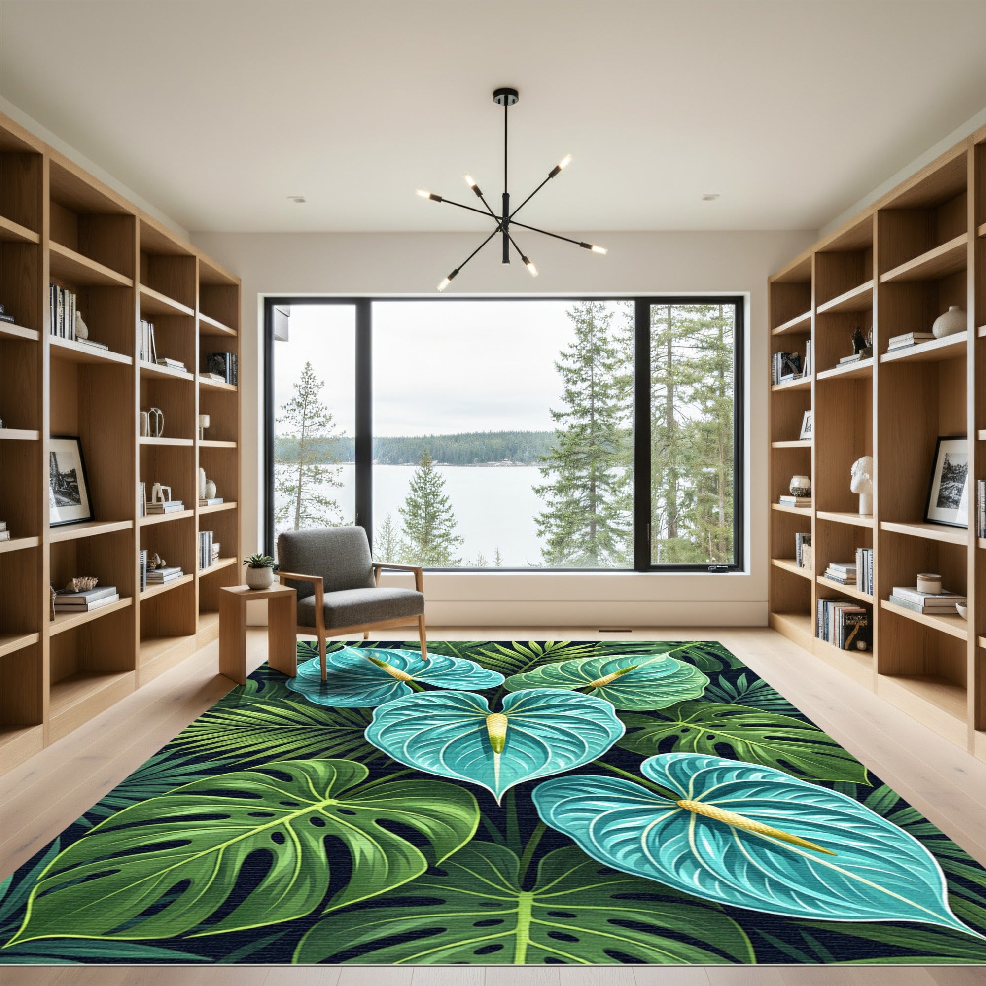 Lush Teal Anthurium Tropical Foliage Rug