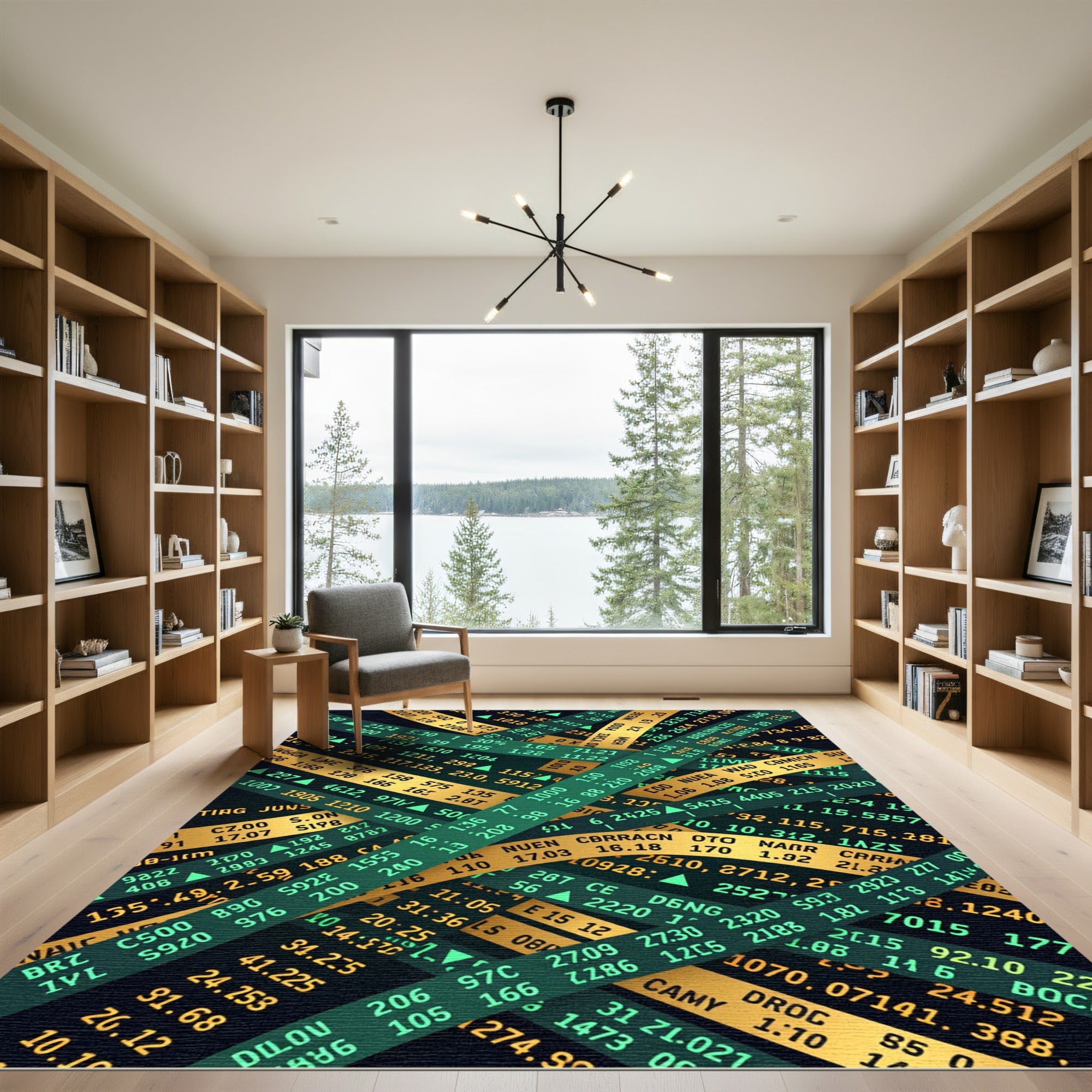 Modern Green and Gold Financial Ticker Rug