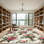 Romantic Pink Rose Garden Bouquet Rug