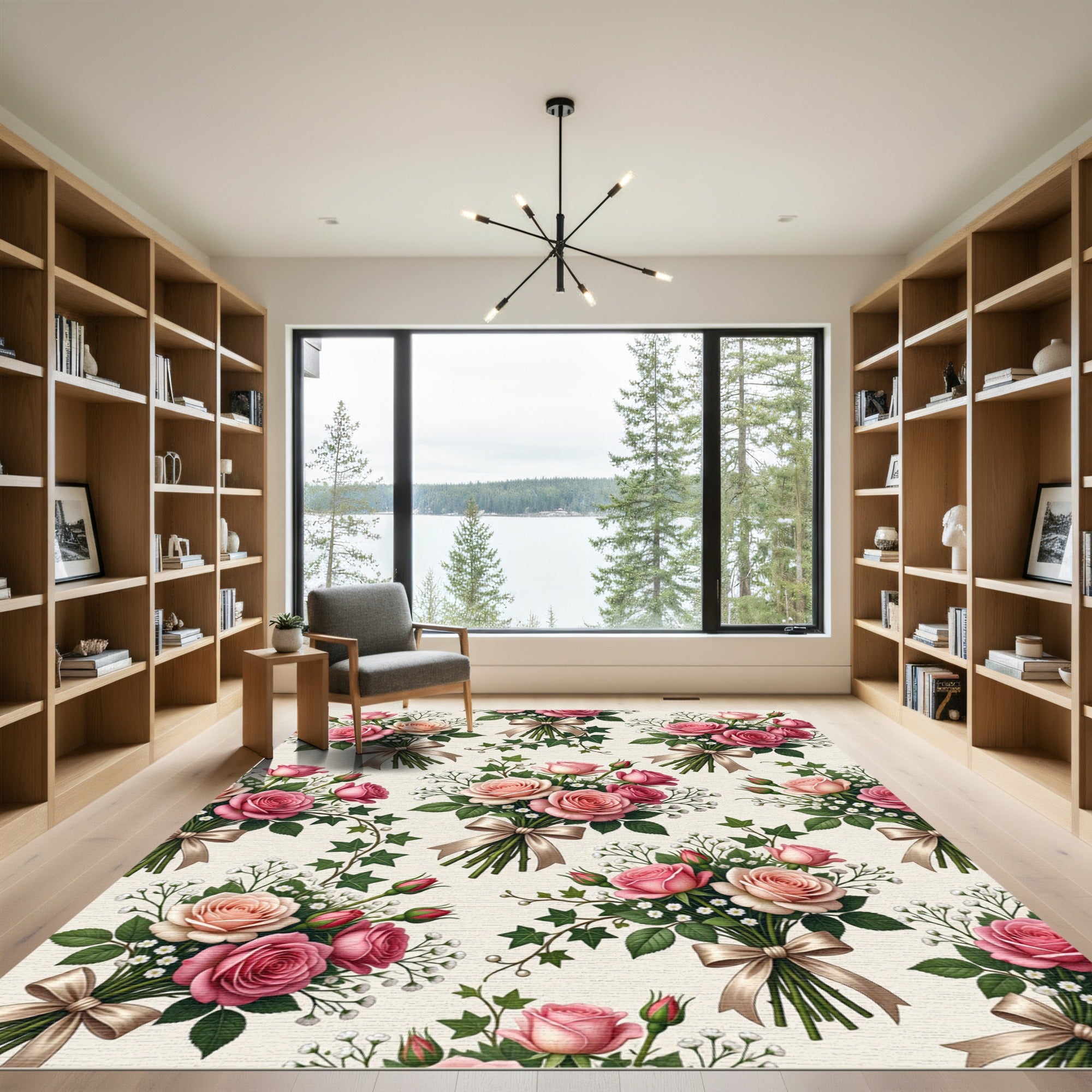 Romantic Pink Rose Garden Bouquet Rug