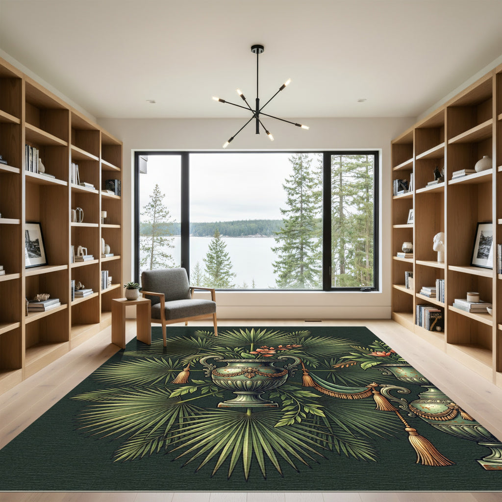 Elegant Green Tropical Urn Botanical Rug