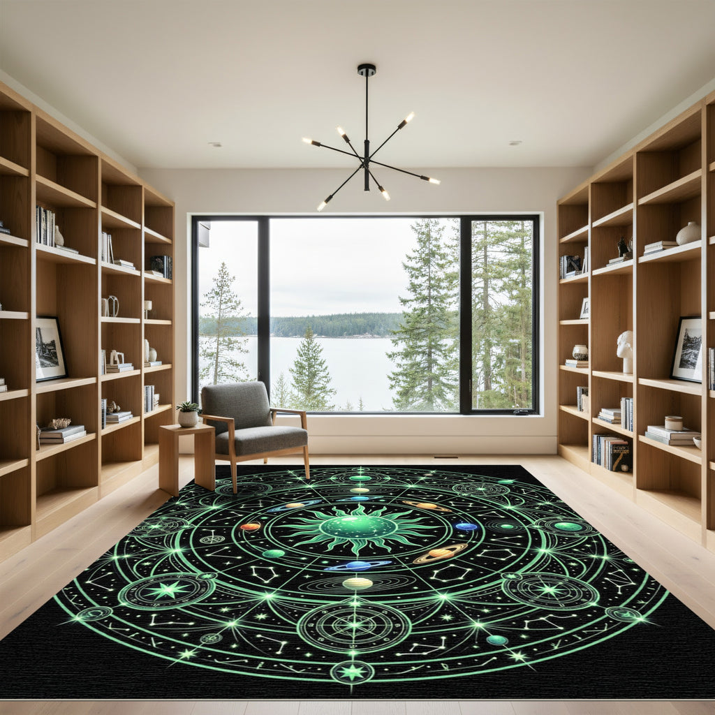 Luminous Celestial Solar System Radiant Mandala Rug