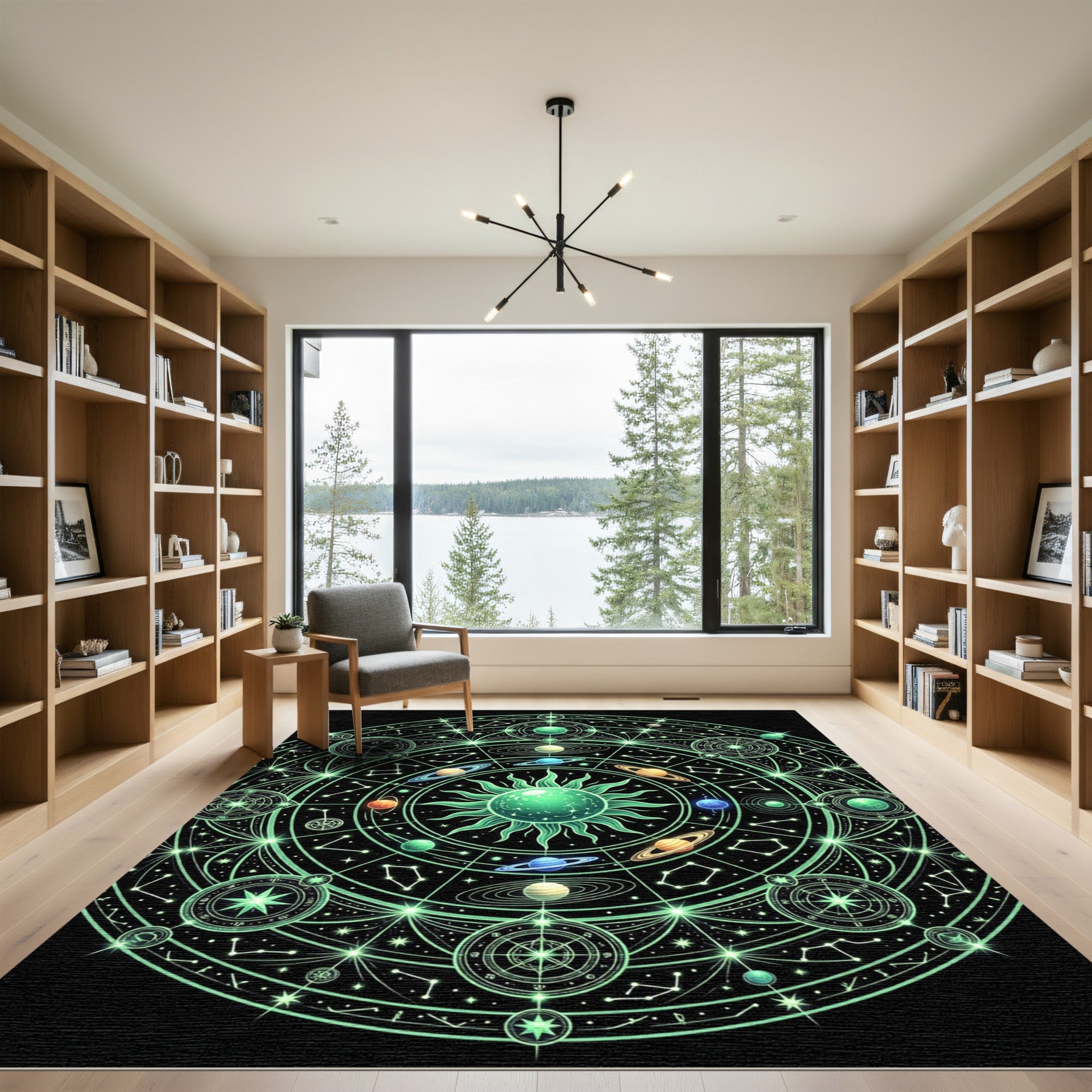 Luminous Celestial Solar System Radiant Mandala Rug