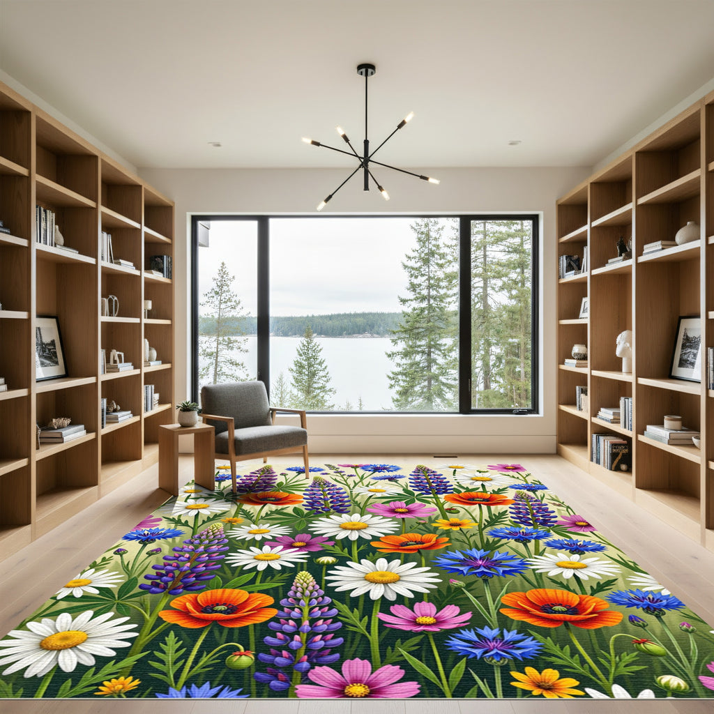 Vibrant Wildflower Meadow Floral Field Rug