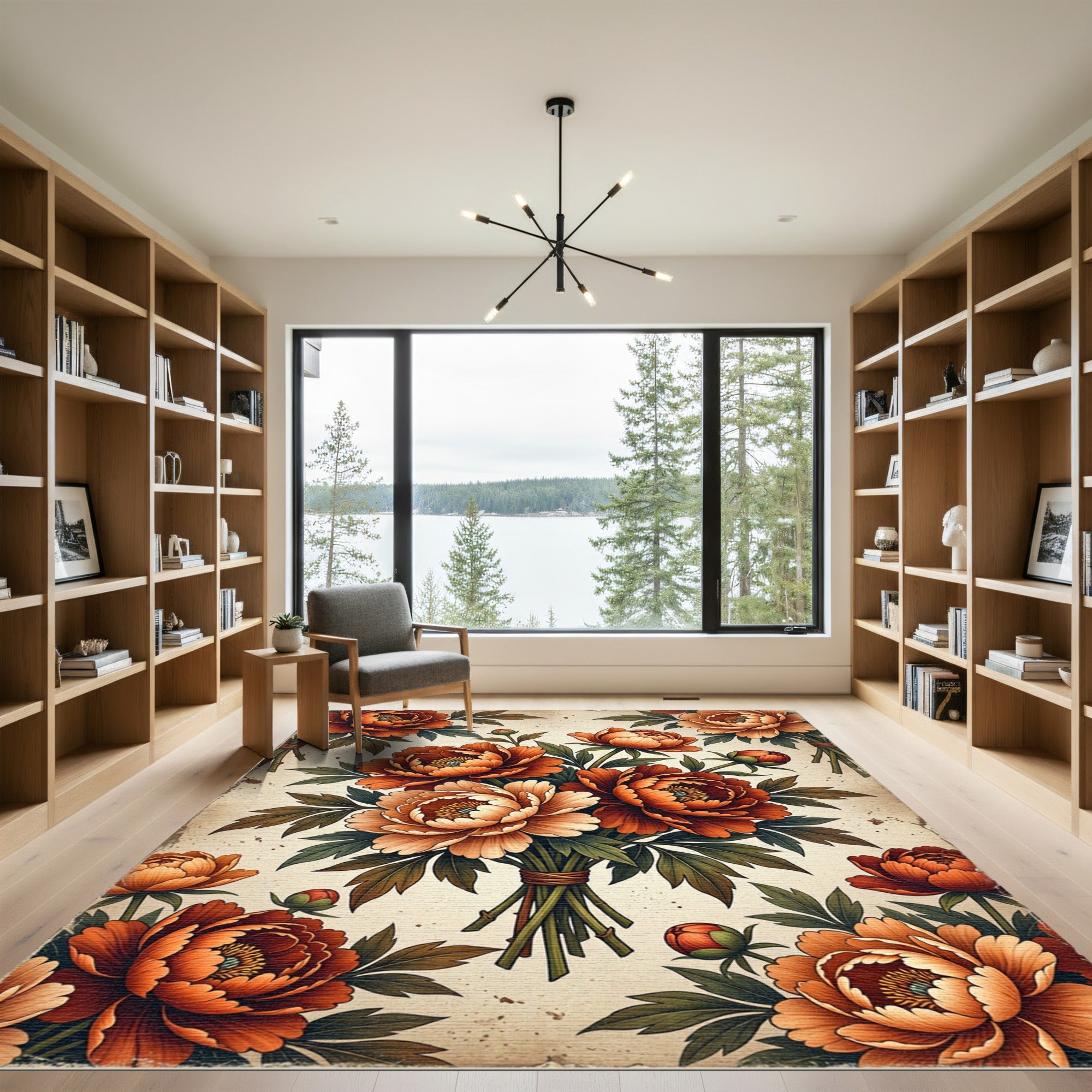 Vintage Autumn Peony Floral Bouquet Rug