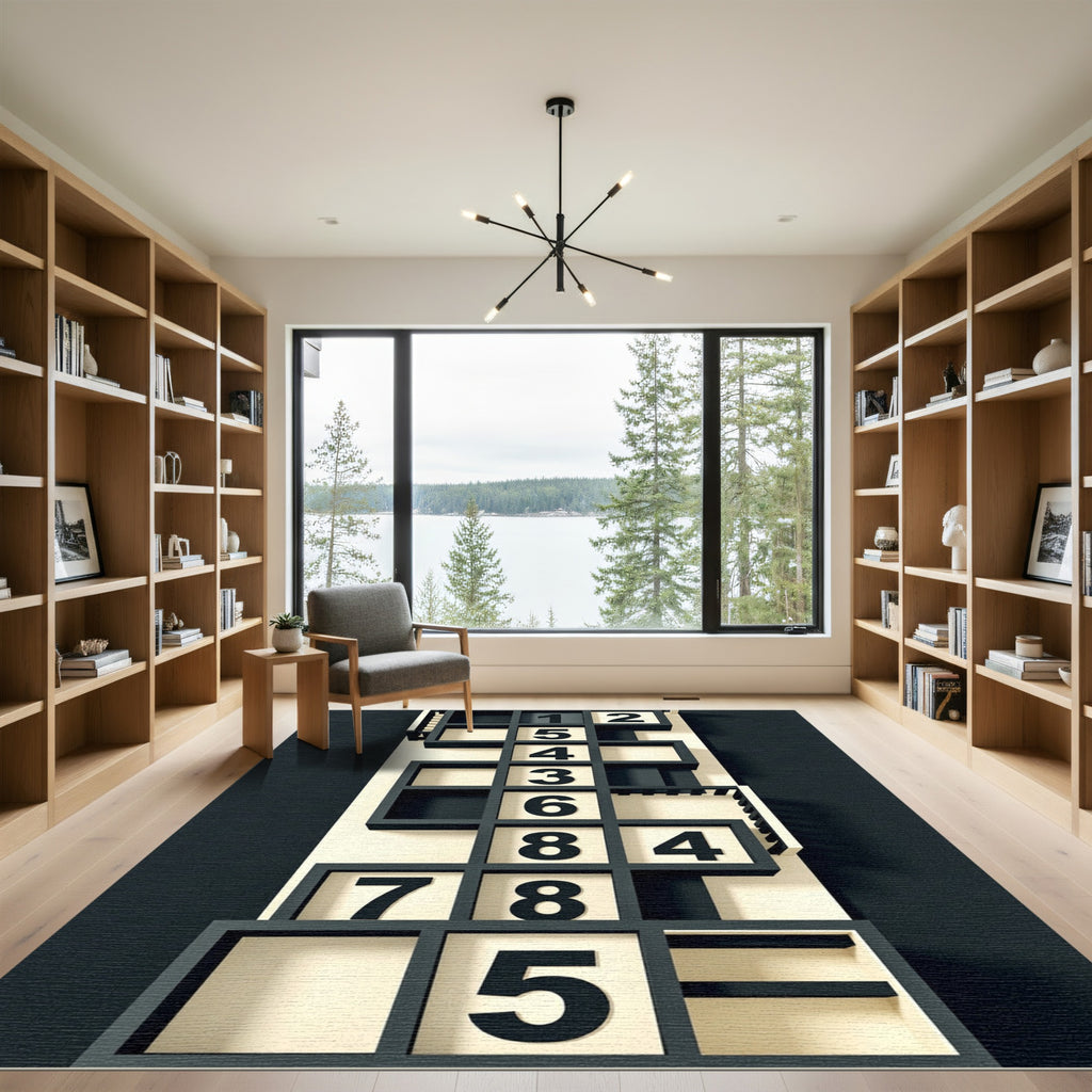 Monochromatic Geometric Grid Number Art Rug