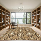 Golden Lantern Geometric Arabesque Scroll Rug