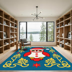 Whimsical Red Owl Christmas Folk Art Rug