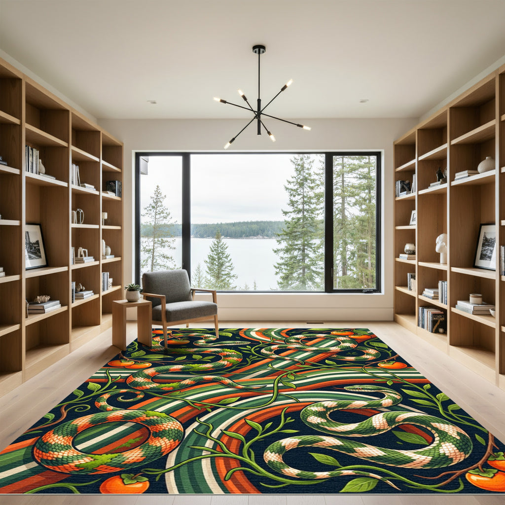 Serpentine Garden Orange and Green Floral Rug