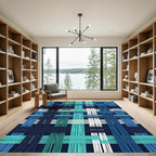 Woven Blue and Teal Grid Line Rug