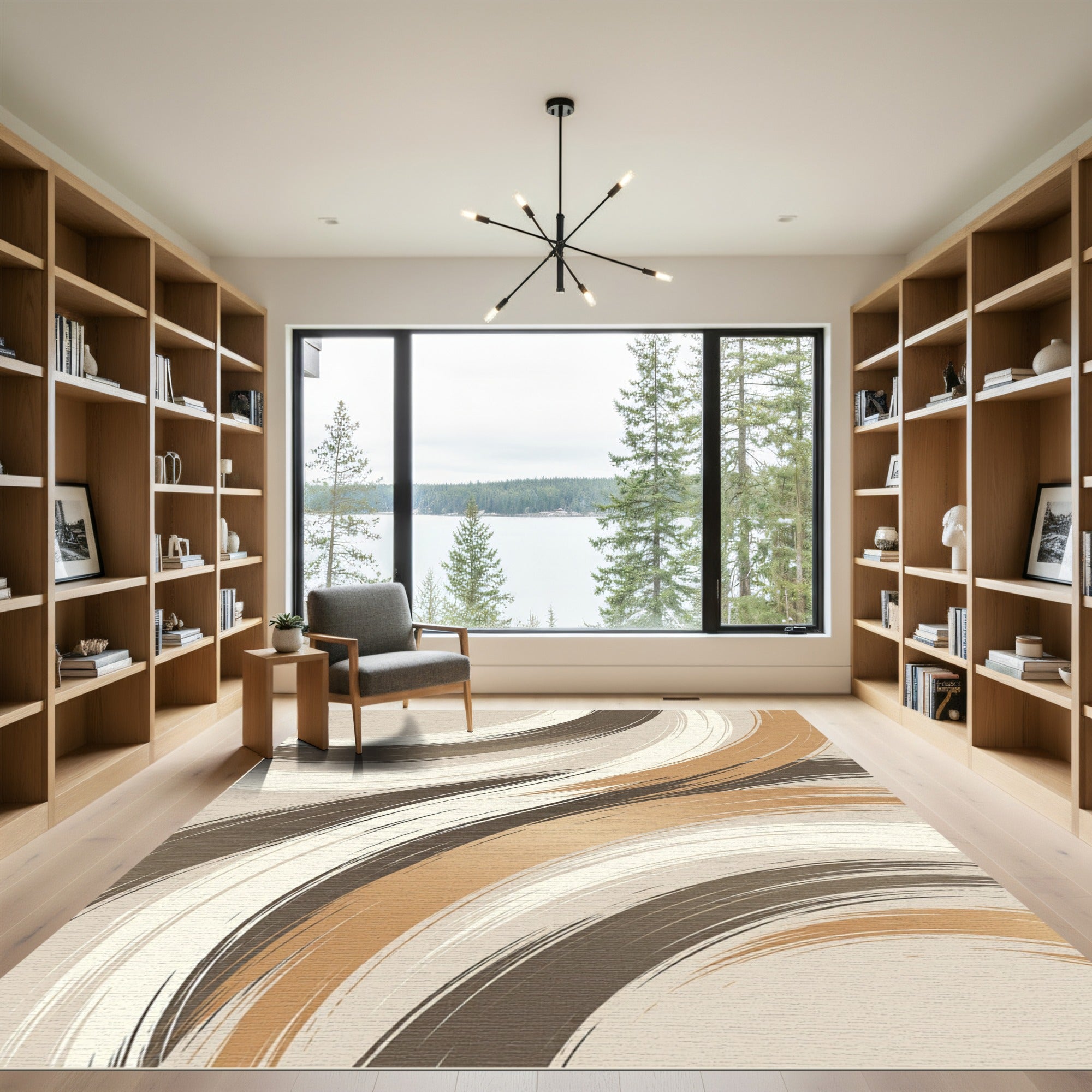 Neutral Swirl Brushstroke Symmetrical Rug
