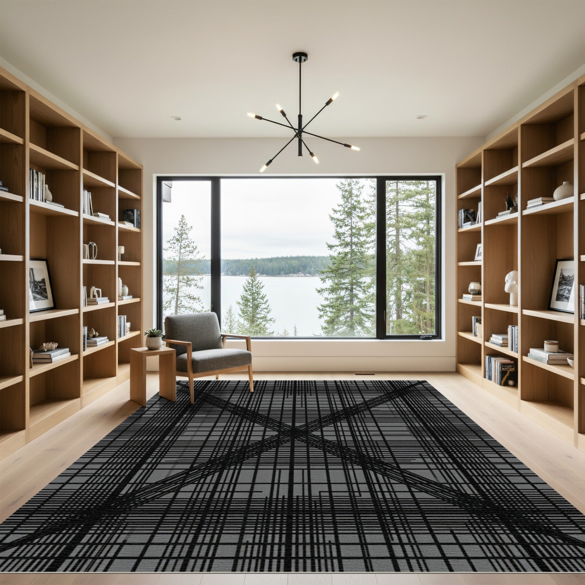 Monochromatic Textured Grid Crossing Rug