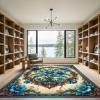 Elegant Blue Floral Baroque Medallion Rug