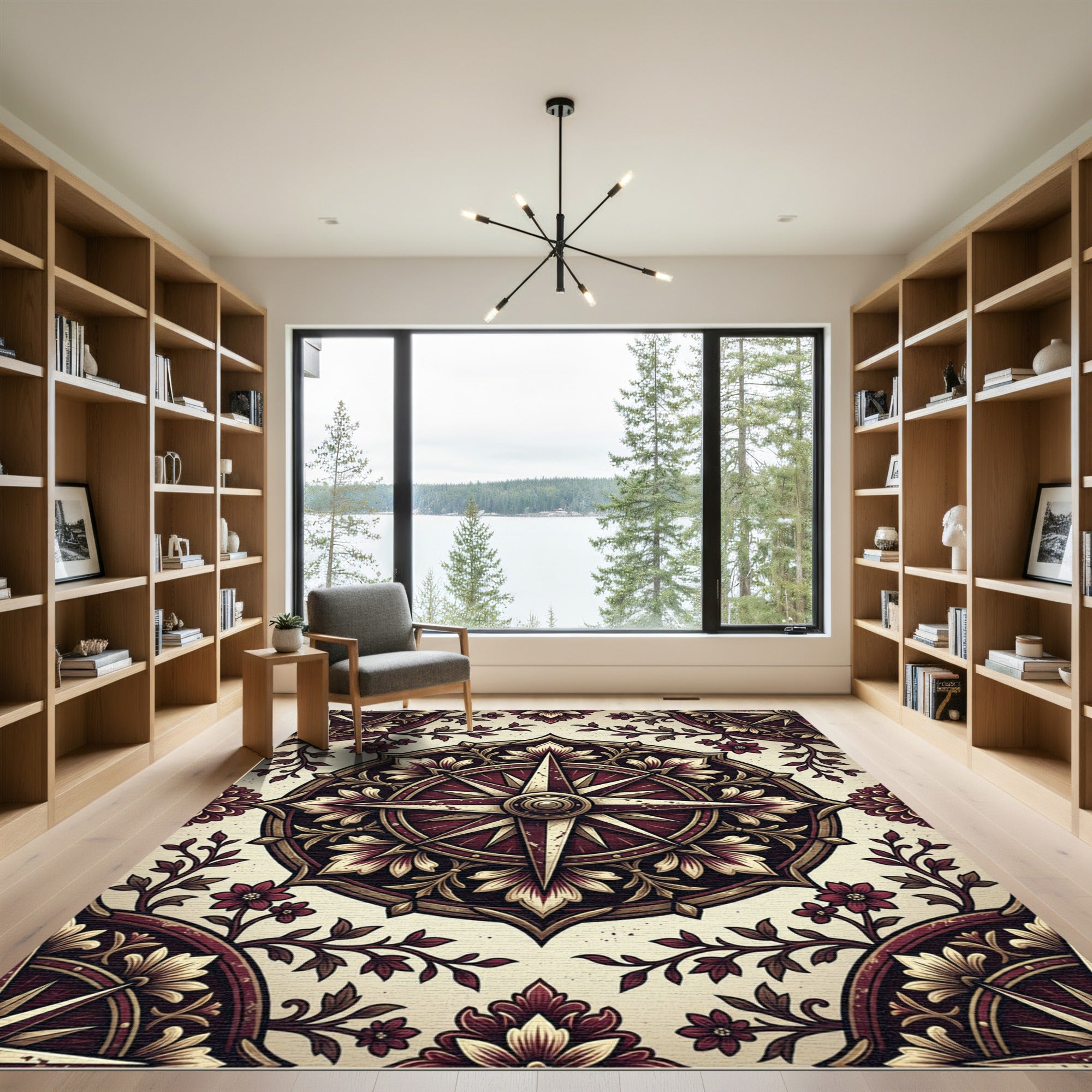 Crimson Gold Floral Compass Medallion Rug