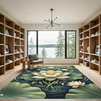 Serene Cream Lotus Blossom Pond Rug