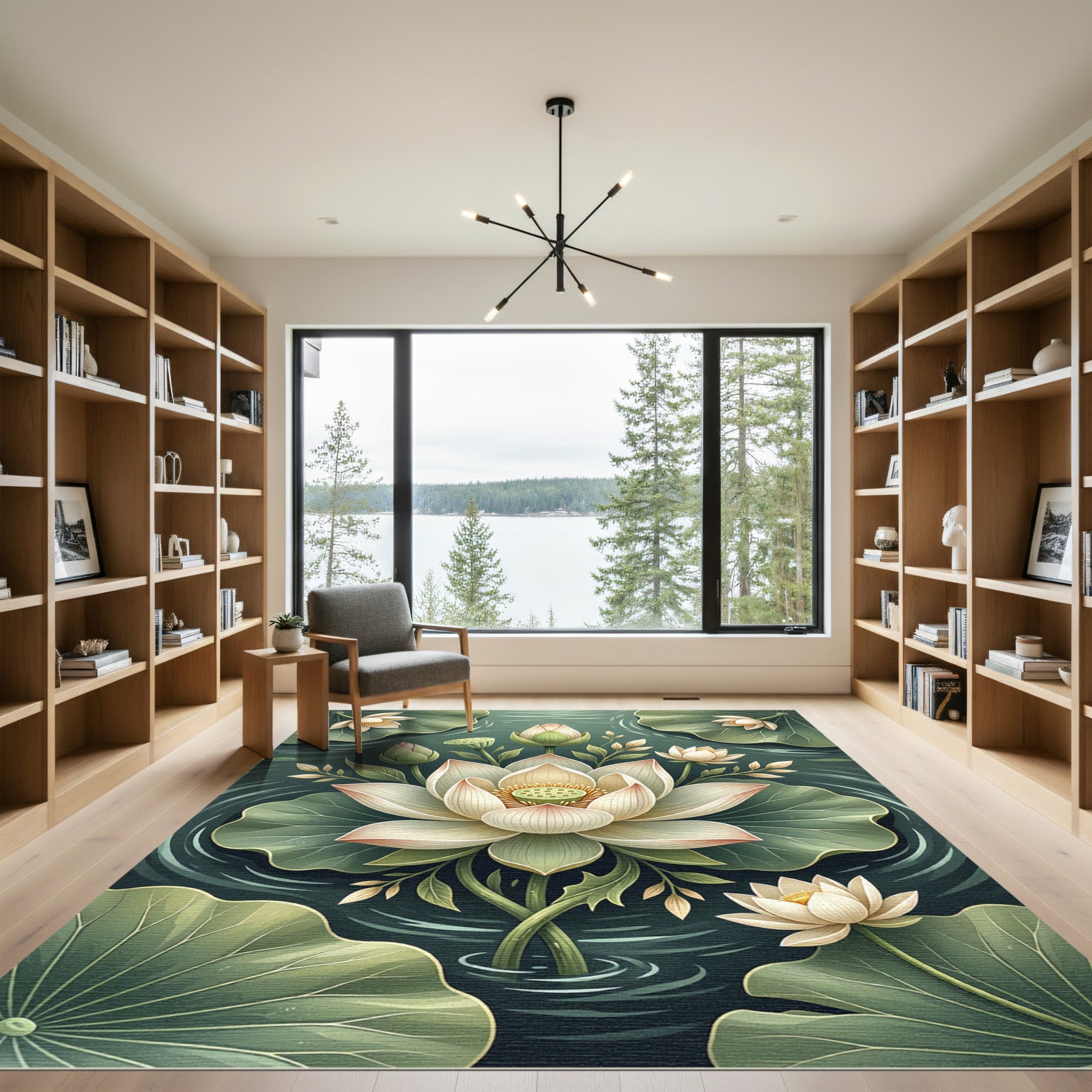 Serene Cream Lotus Blossom Pond Rug