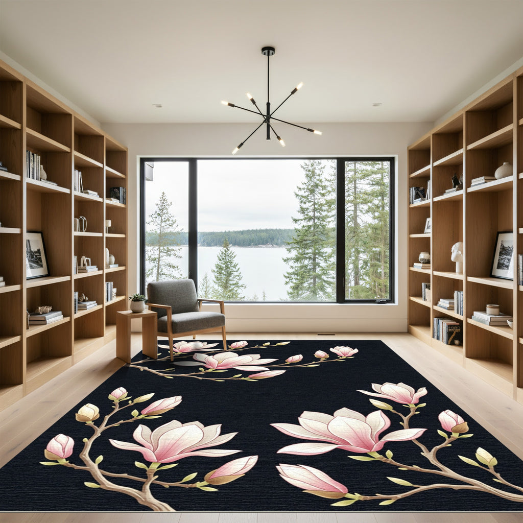 Blush Pink Magnolia Blossom Branches Rug