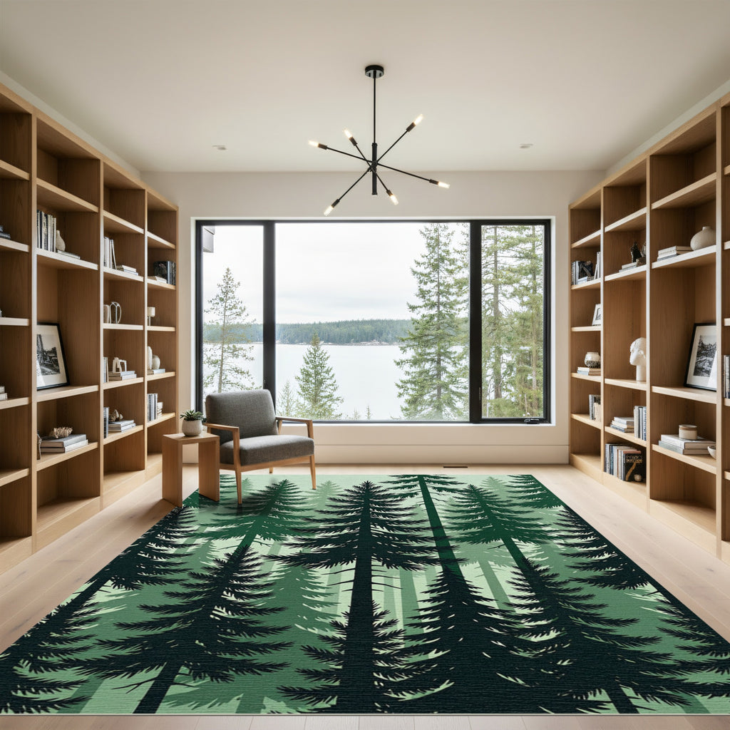 Dark Green Forest Silhouette Trees Rug