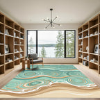 Abstract Teal Ripple and Sand Swirl Rug
