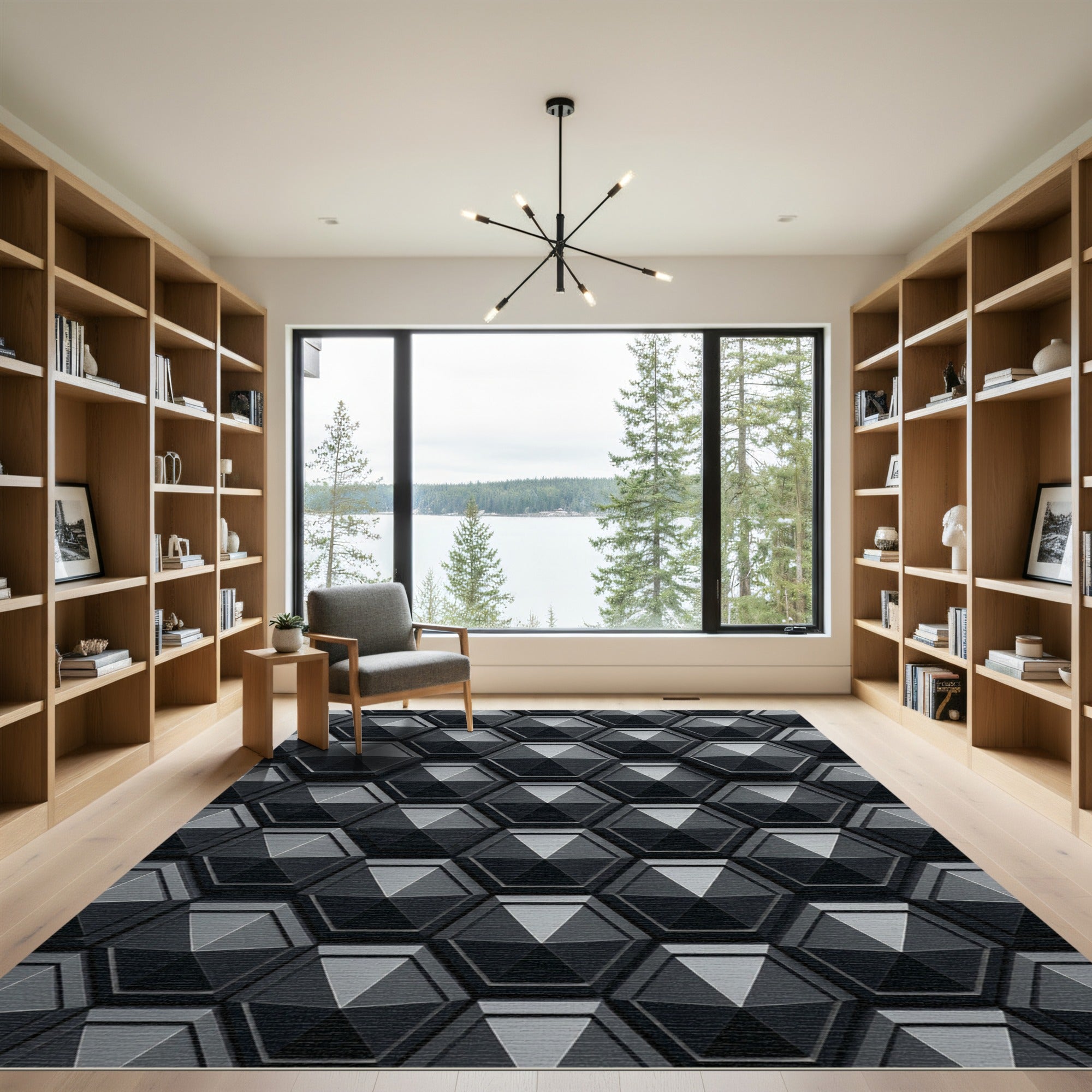 3D Hexagonal Geometric Dark Gray Rug