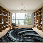 Monochrome Abstract Swirl Fluid Art Rug