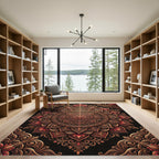 Intricate Crimson Floral Mandala Rug