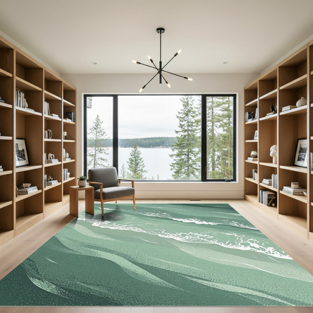 Sage Green Abstract Ocean Wave Ripples Rug
