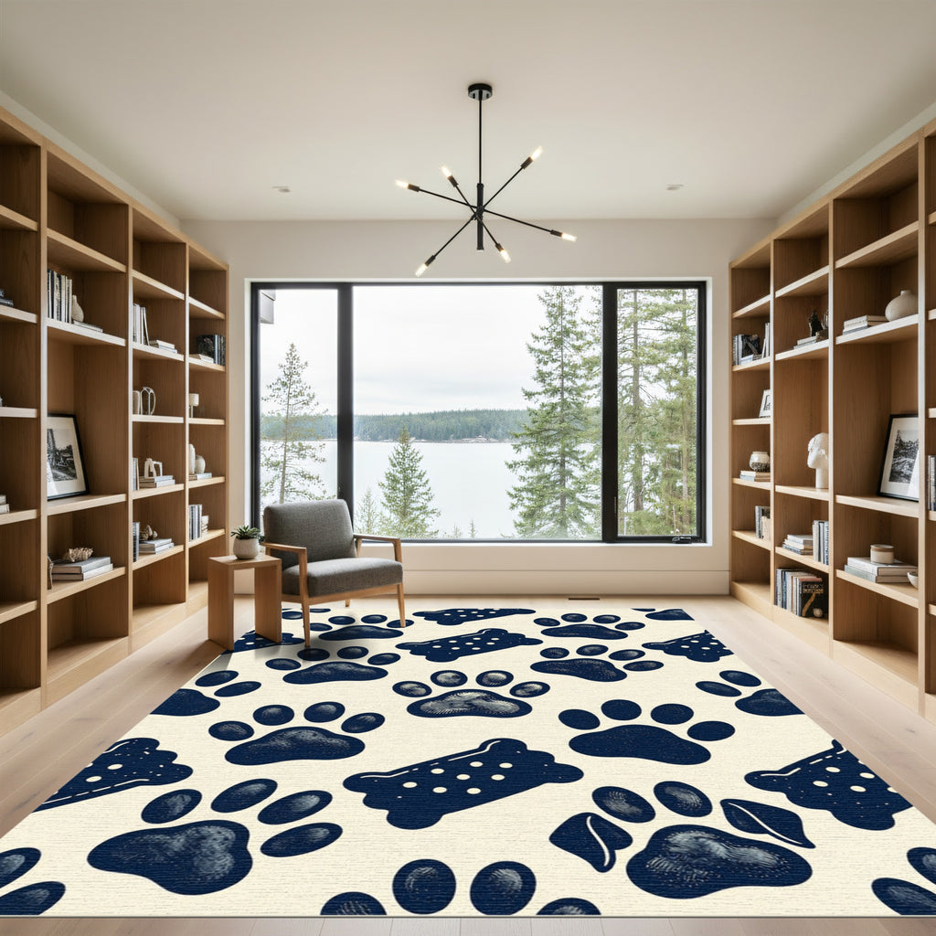 Navy Blue Paw and Treat Illustration Rug