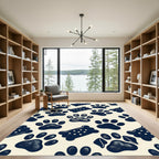 Navy Blue Paw and Treat Illustration Rug