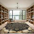 Vintage Golden Mandala Distressed Black Art Rug