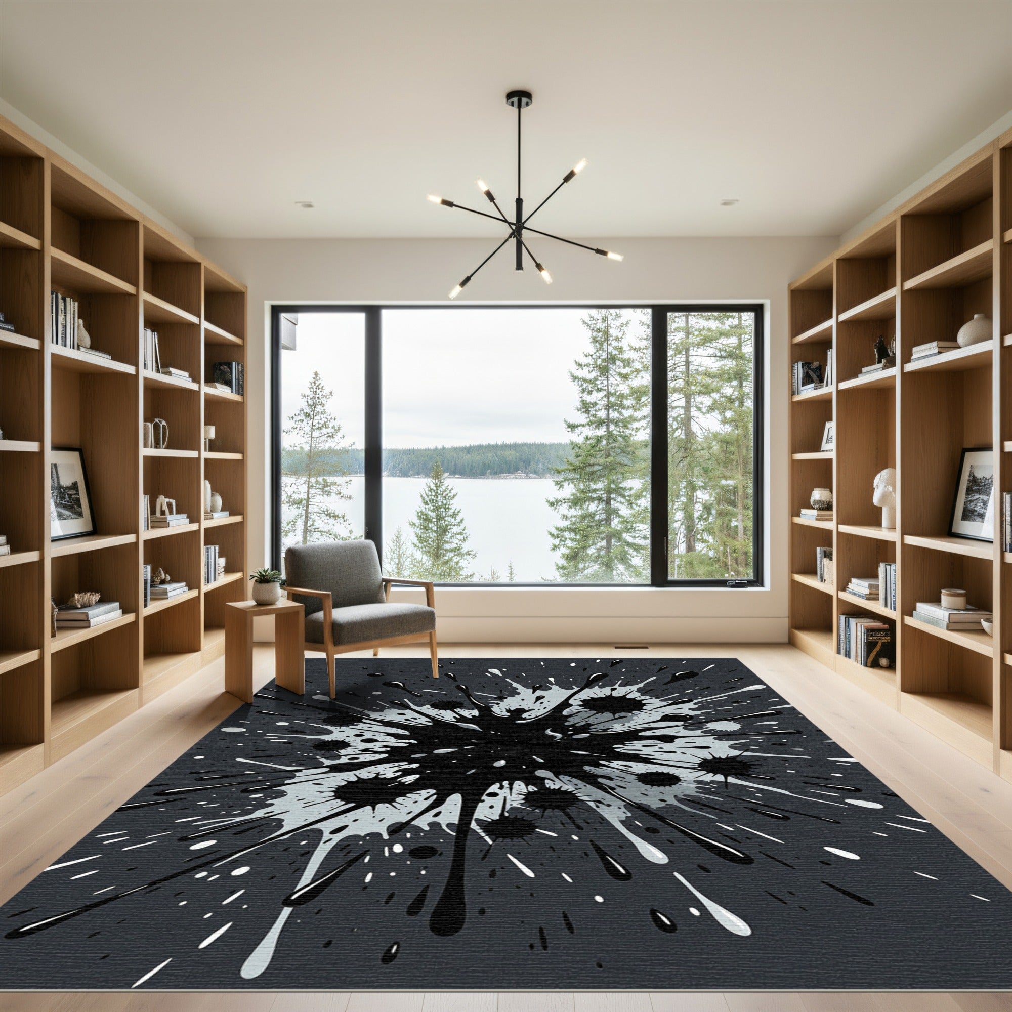 Monochrome Splash Burst Abstraction Rug