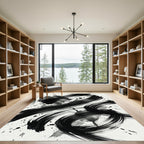 Bold Black Ink Brushstroke Splatter Rug