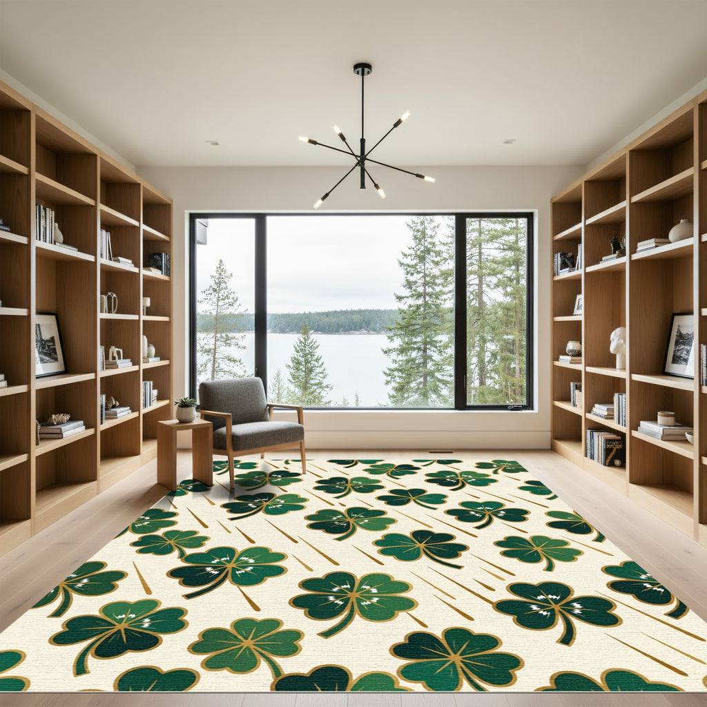 Emerald Shamrock Botanical Clover Field Rug