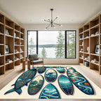 Teal Tropical Wave and Mandala Medallion Rug