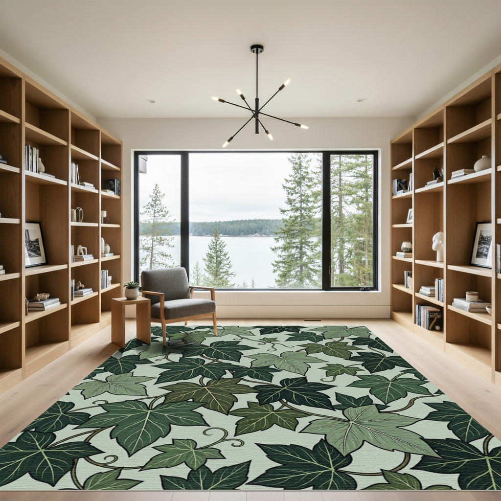 Green Leaf Vines Art Nouveau Rug