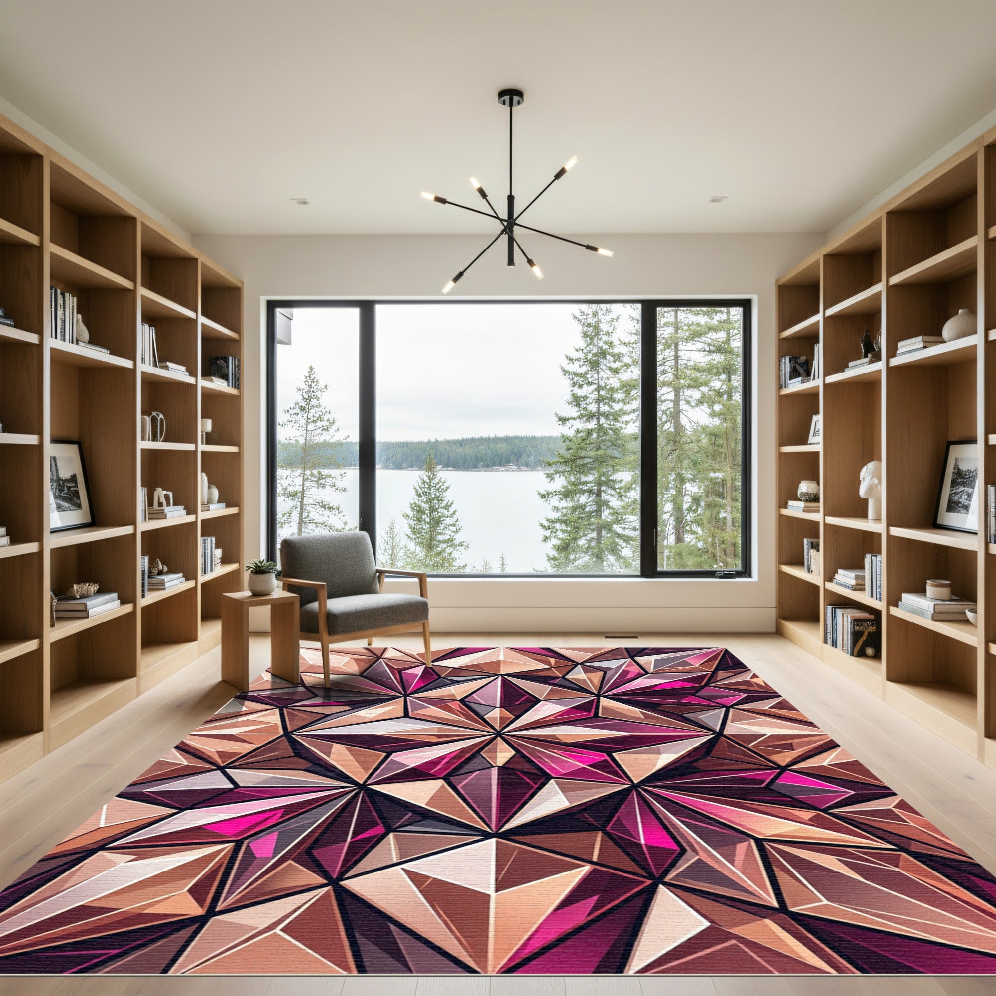 Geometric Rose Gold Crystal Facet Rug