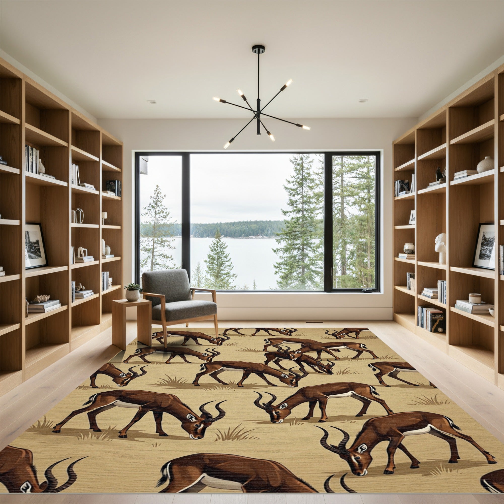 Earthy Brown Gazelle Antelope Wildlife Rug