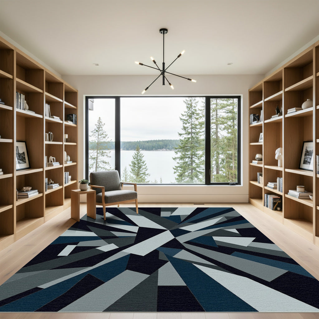 Deep Blue Geometric Burst Rug