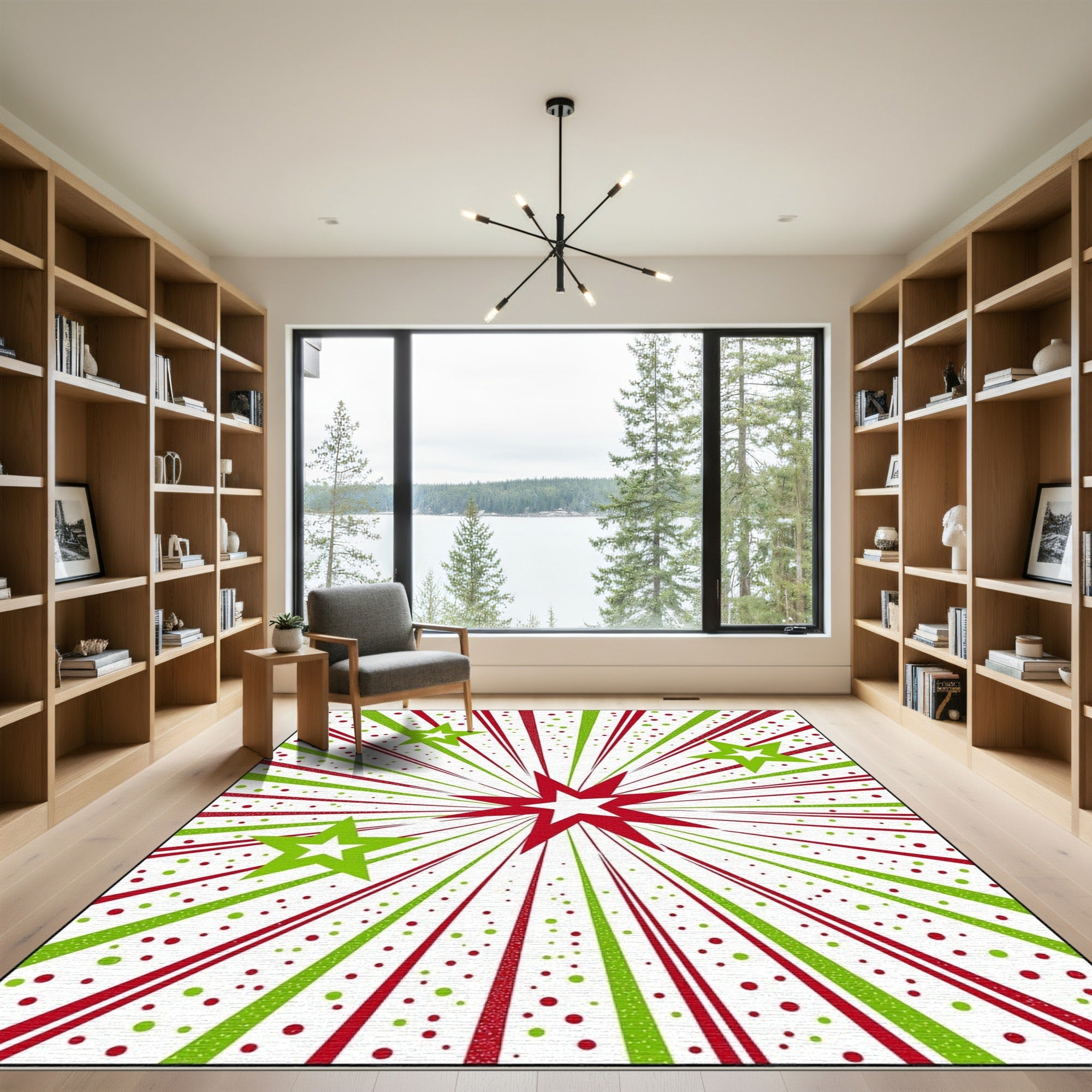 Red Green Starburst Burst With Stars Rug