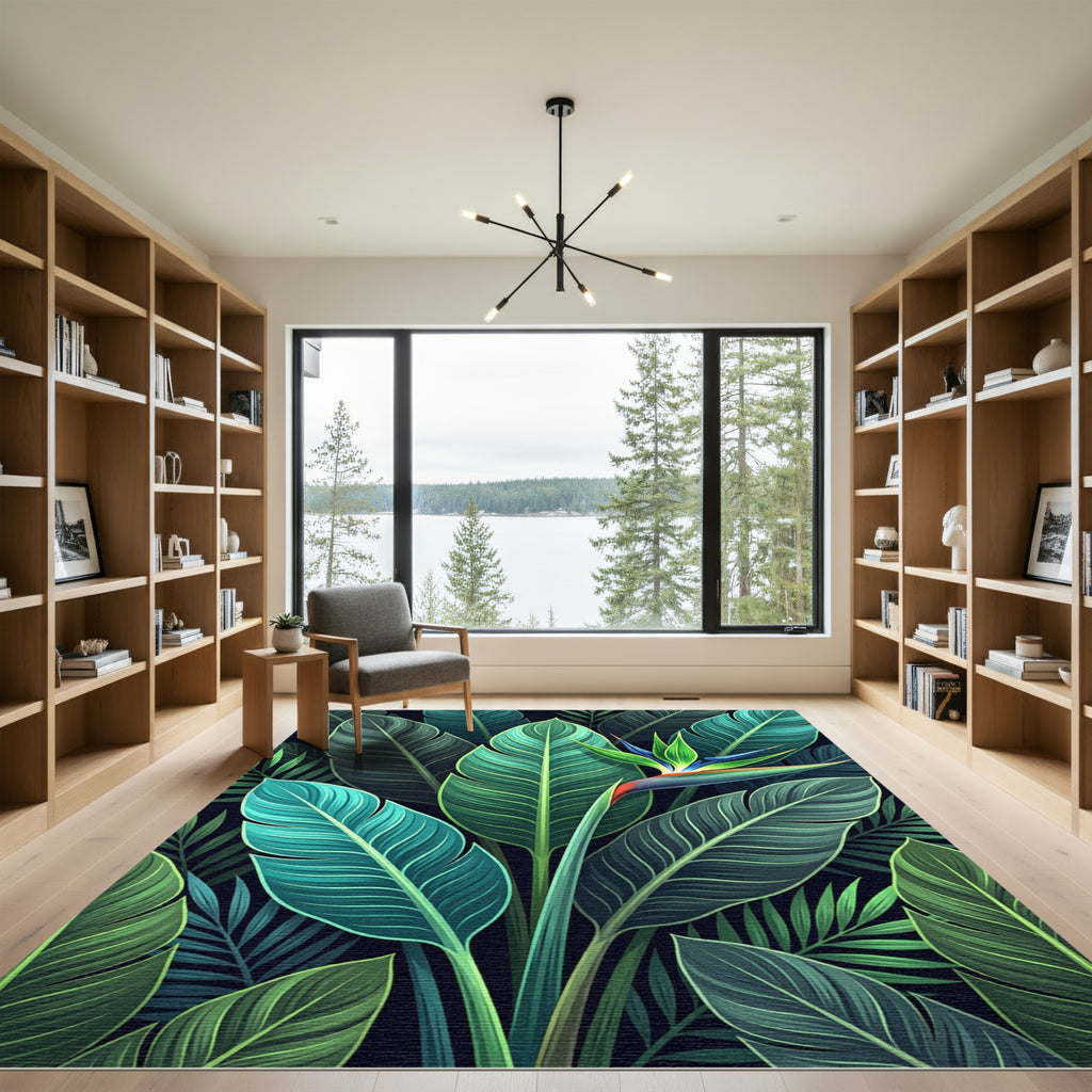 Lush Vibrant Tropical Bird of Paradise Rug