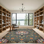Elegant Lotus Floral Medallion Grey Canvas Rug