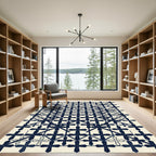 Navy and Cream Geometric Cross Grid Rug