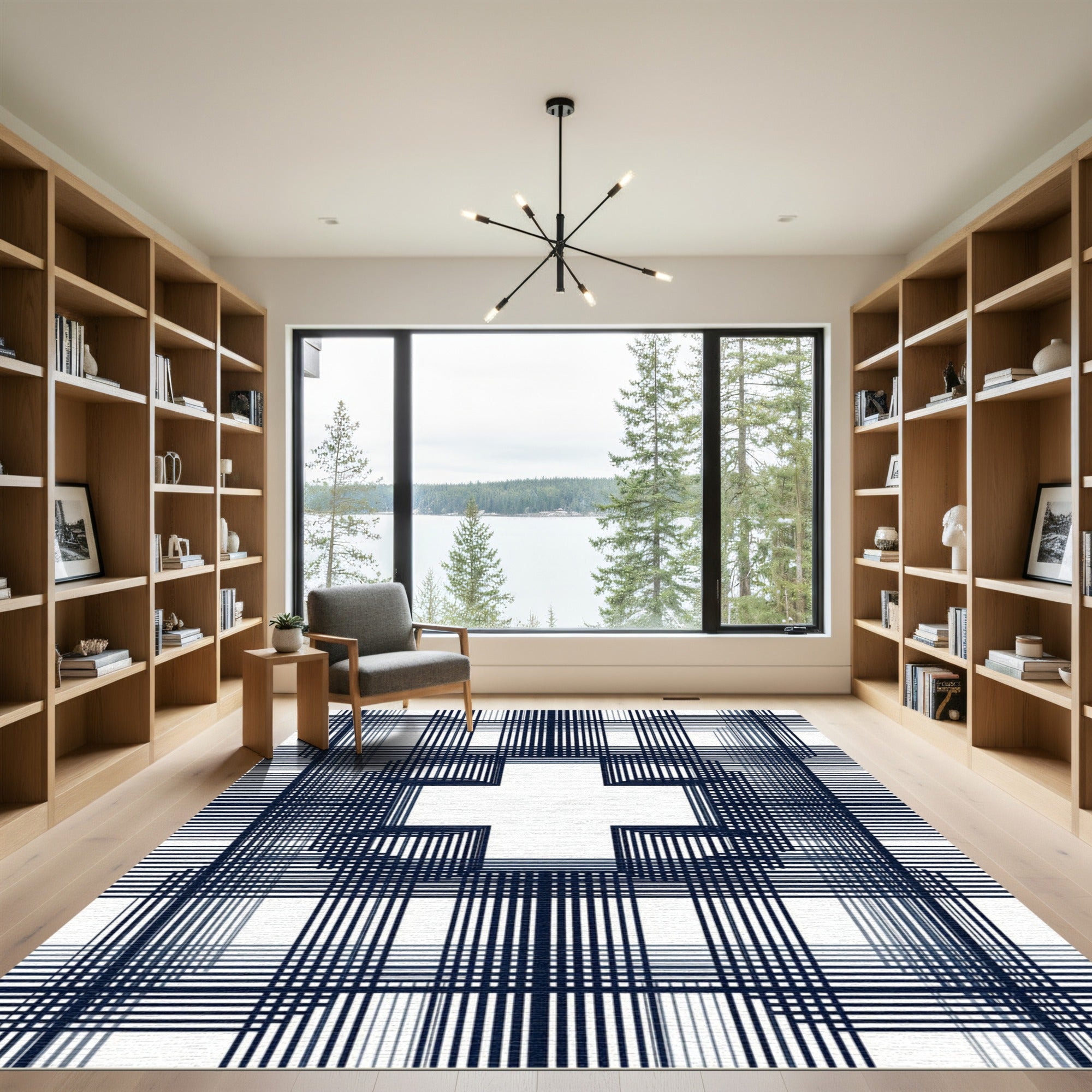 Dark Blue Geometric Plaid Cross Rug